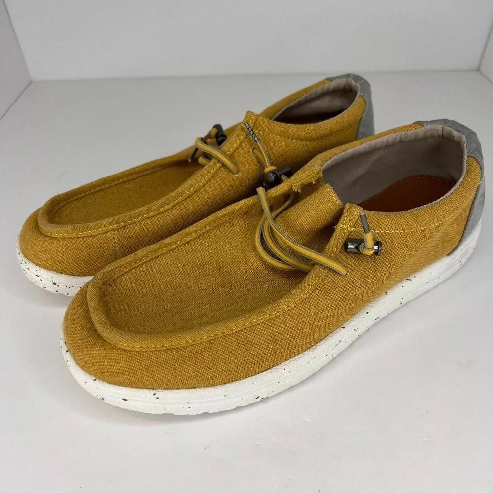 Sun & Stone Mens 100147541 Brian Yellow Low Top Canvas Slip On Size 9.5M Loafers